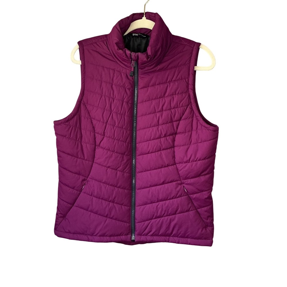DSG Womens Puffer Vest Plum Purple Quilted Full Zip Stand Collar Large